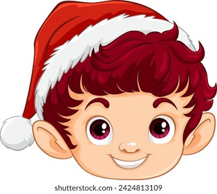 "Smiling elf character wearing a Christmas hat."