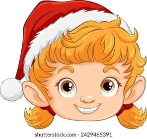 Smiling elf face with Santa hat and pointy ears.