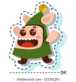 Smiling elf on a white background. Santa helper. Vector illustration.
