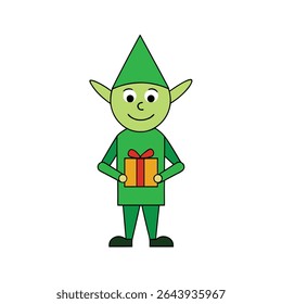 a smiling elf with pointy ears and green outfit 
