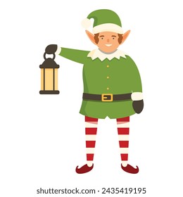 Icono de la lámpara de luz del elfo sonriente vector de dibujos animados. Festividad de Navidad. Carácter invierno santo