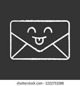 Smiling email character chalk icon  Quick   easy messenger  Envelope  Letter  Mailing  Emoji  emoticon  Isolated vector chalkboard illustration