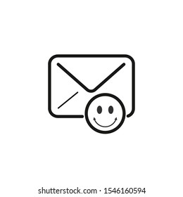 Smiling email icon. Quick and easy messenger with emoji. Envelope. Letter. Mailing. Emoji, emoticon. Stock Vector illustration isolated on white background.