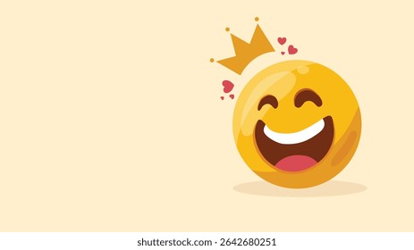 Smiling emoji with crown and hearts, blushing with happiness