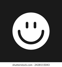 Smiling emoji dark mode glyph ui icon. Feeling expression. Positive mood. User interface design. White silhouette symbol on black space. Solid pictogram for web, mobile. Vector isolated illustration