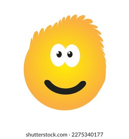 Smiling Emoji Design with Funny Blowsy Hair - Simple Happy Emoticon Isolated on White Background