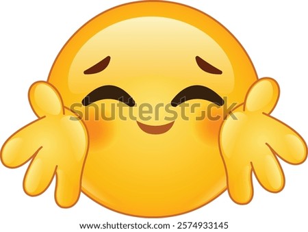 Smiling emoji emoticon with open hands offering a warm hug