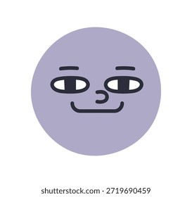 Cara emoji sonriente. Carácter redondo lindo con la expresión amistosa alegre tranquila, emoción. Emoticono de círculo caprichoso en estilo de dibujos animados cómicos. Ilustración vectorial plana aislada sobre fondo blanco