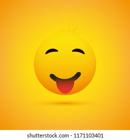 Smiling Emoji Face With Tongue - Simple Happy Emoticon on Yellow Background - Vector Design Illustration