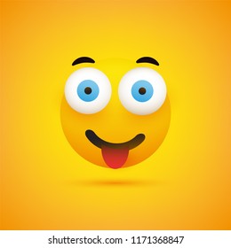 Smiling Emoji Face With Tongue - Simple Happy Emoticon on Yellow Background - Vector Design Illustration