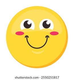 Expresión facial emoji sonriente. Icono de emoticono de gran sonrisa. Colorido Vector sonriente. Etiqueta engomada linda, carácter feliz del sentimiento de las redes sociales, emoción y elemento romántico del chat de la sensación