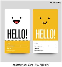 Smiling Emoji Hello ID Tag Card with Name Department Details Illustration for Meetings and Seminars