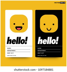 Smiling Emoji Hello ID Tag Card with Name Department Details Illustration for Meetings and Seminars