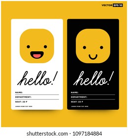 Smiling Emoji Hello ID Tag Card with Name Department Details Illustration for Meetings and Seminars