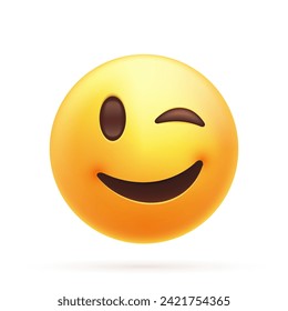 smiling emoji icon. Friendly emoticon, happy yellow face with simple closed smile 3D stylized. emoticon showing a true sense of happiness. Vector illustration