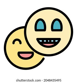 Smiling emoji icon. Outline smiling emoji vector icon color flat isolated