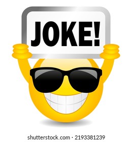 Smiling emoji with Joke sign, vector cartoon on white background