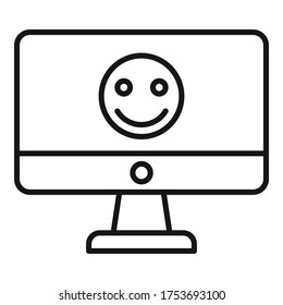 Smiling emoji monitor icon. Outline smiling emoji monitor vector icon for web design isolated on white background