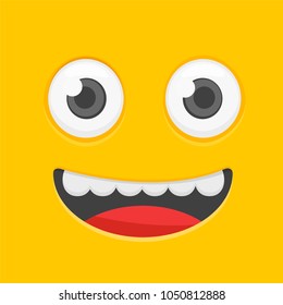 Smiling emoji with open mouth. Smiley. Vector happy face. Yellow emoticon face (happy), vector illustration.
