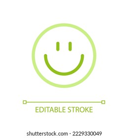 Smiling emoji pixel perfect color linear ui icon. Feelings expression. Positive mood. Online communication. GUI, UX design. Outline isolated user interface pictogram. Editable stroke. Arial font used