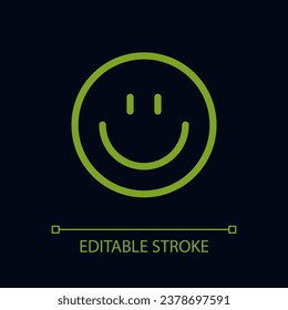Smiling emoji pixel perfect color linear ui icon for dark theme. Feelings expression. Outline isolated user interface pictogram. GUI, UX design for night mode. Editable stroke. Arial font used