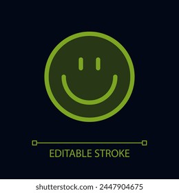 Smiling emoji pixel perfect glassmorphism ui icon for dark theme. Feelings. Color filled line element with transparency. Isolated vector pictogram for night mode. Editable stroke. Arial font used