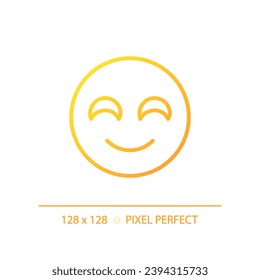 Smiling emoji pixel perfect gradient linear vector icon. Positive reaction on product. Satisfied service user. Thin line color symbol. Modern style pictogram. Vector isolated outline drawing