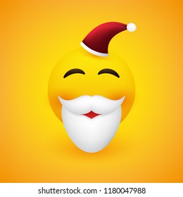 Smiling Emoji - Simple Emoticon with Beard and Hat on Yellow Background - Vector Design