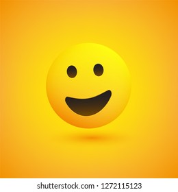 Smiling Emoji - Simple Happy Emoticon with Open Eyes on Yellow Background - Vector Design