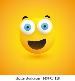 Smiling Emoji - Simple Happy Emoticon with Pop Out Eyes on Yellow Background - Vector Design