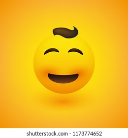 Smiling Emoji - Simple Shiny Happy Emoticon on Yellow Background - Vector Design