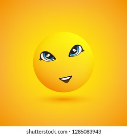 Smiling Emoji - Simple Shiny Happy Emoticon on Yellow Background - Vector Design 
