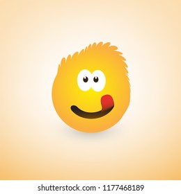 Smiling Emoji with Stuck Out Tongue - Simple Shiny Happy Emoticon on Yellow Background - Vector Design