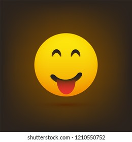 Smiling Emoji with Stuck Out Tongue - Simple Happy Emoticon on Brown Background - Vector Design