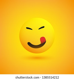 Smiling Emoji with Stuck Out Tongue - Simple Happy Emoticon on Yellow Background - Vector Design