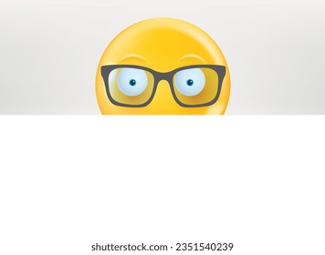 Smiling emoji with sunglasses looking on you. 3d vector illustration with copy space