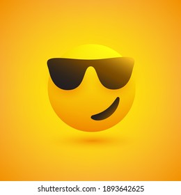 Smiling Emoji with Sunglasses on Yellow Background - Vector Design