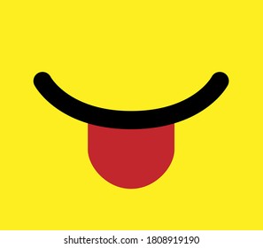 smiling emoji with tongue. Vector happy face on yellow background