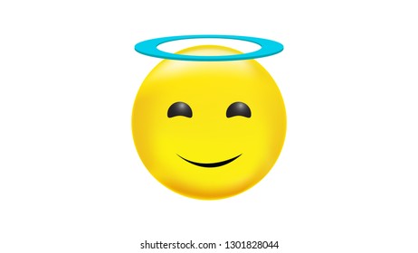 Smiling emoticon with angel halo and smile vector