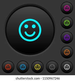 Smiling emoticon dark push buttons with vivid color icons on dark grey background