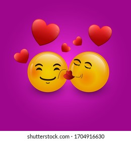 smiling emoticon design with hearts vector image for social media