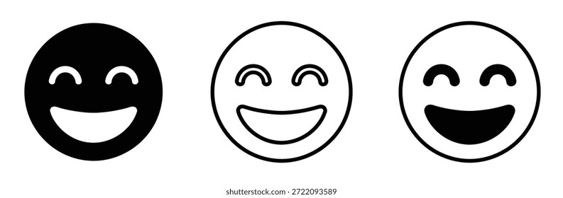 Emoticon sorridente em preto e branco, Conjunto de emojis de classificação. Coleção de emoticons de comentários. Muito feliz, feliz, neutro, triste e muito triste emojis. Conjunto de ícones emojis de avaliação e comentários.