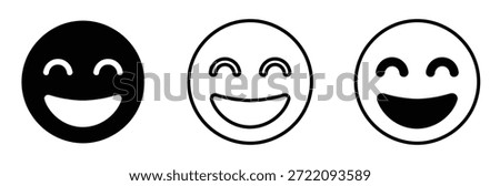 Smiling emoticon faces in black and white,Rating emojis set. Feedback emoticons collection. Very happy, happy, neutral, sad and very sad emojis. Rating and feedback emojis icon set.