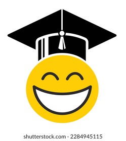 smiling emoticon with graduation cap. Vector icon