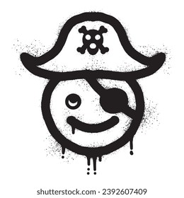 Smiling emoticon graffiti wearing a pirate hat with black spray paint