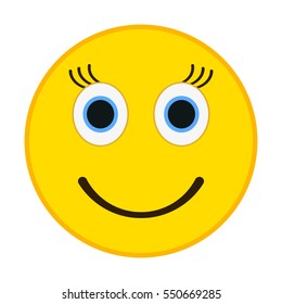 Smiling emoticon with happy eyes. Female emoji vector illustration.
