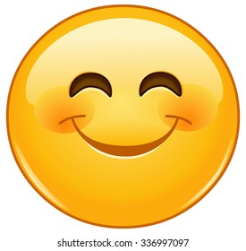 Smiling emoticon with happy eyes and rosy cheeks