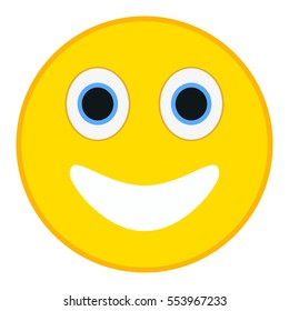 Smiling emoticon with happy eyes in trendy flat style. Big Smile emoji vector illustration.