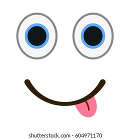 Smiling emoticon with happy eyes in trendy flat style. Tongue out emoji vector illustration.