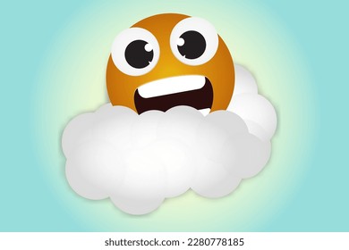 smiling emoticon hiding behind the cloud